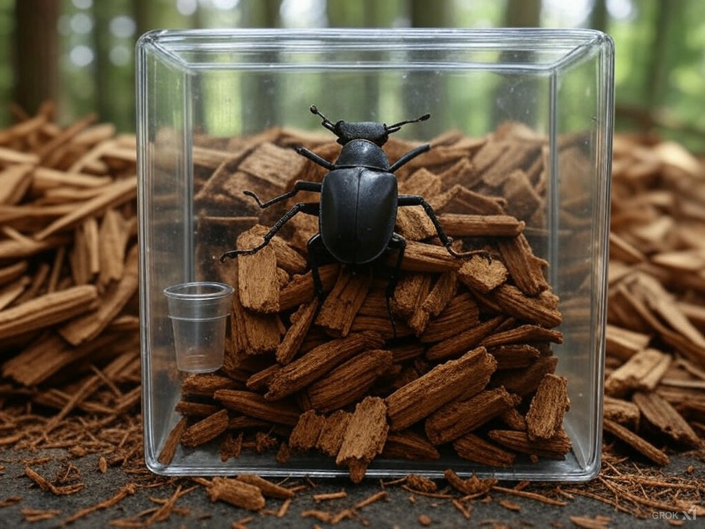 A cozy stag beetle habitat setup—your pet beetle’s dream home!